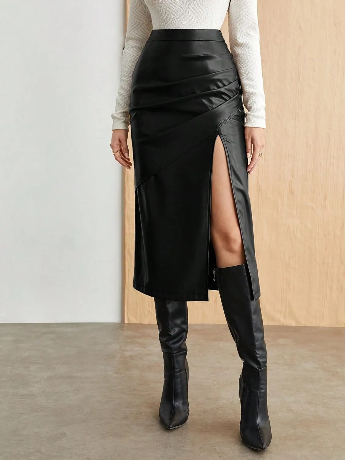 Women's 2025 Casual Maxi Long Skirts Solid Color High Slit Skirt