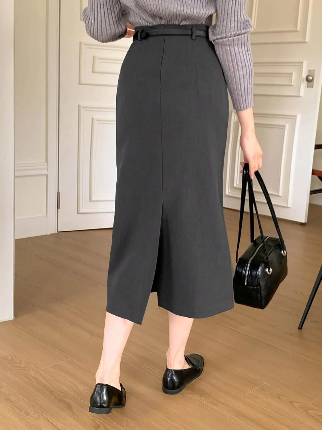 Women's 2025 Casual Maxi Long Skirts Solid Color Slit Skirt