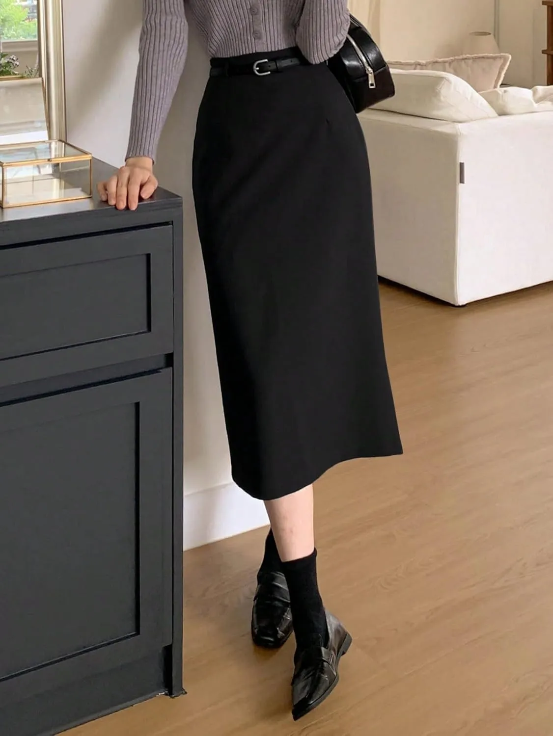 Women's 2025 Casual Maxi Long Skirts Solid Color Slit Skirt