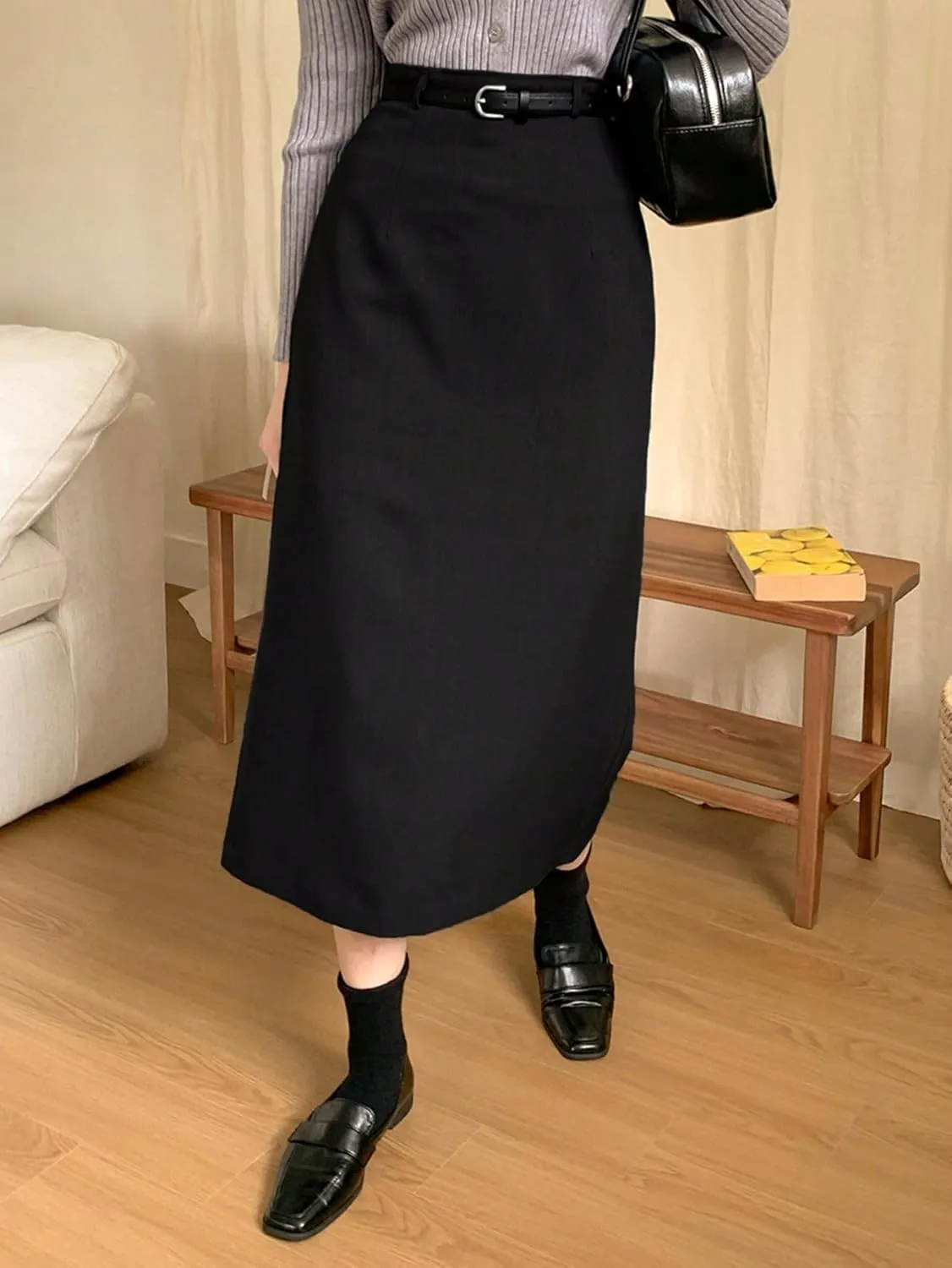 Women's 2025 Casual Maxi Long Skirts Solid Color Slit Skirt