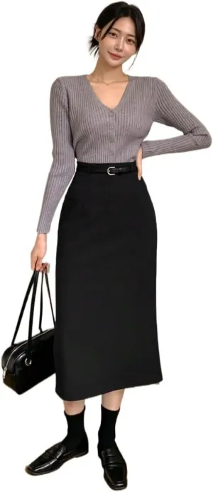 Women's 2025 Casual Maxi Long Skirts Solid Color Slit Skirt