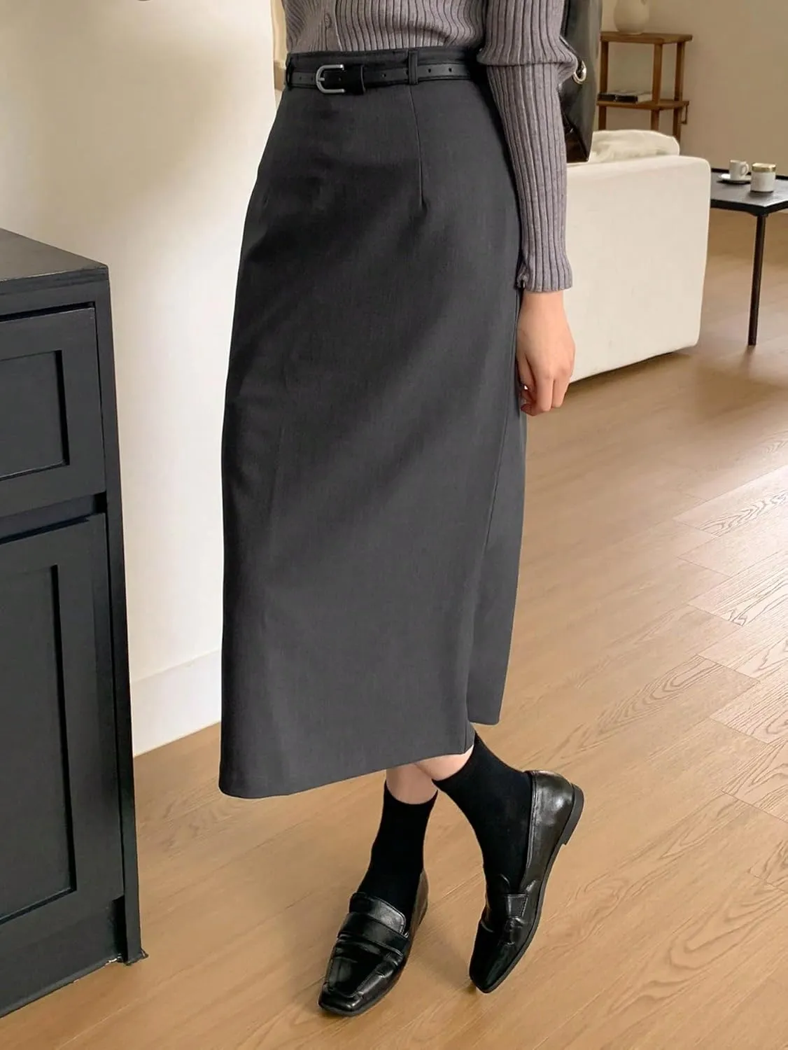 Women's 2025 Casual Maxi Long Skirts Solid Color Slit Skirt