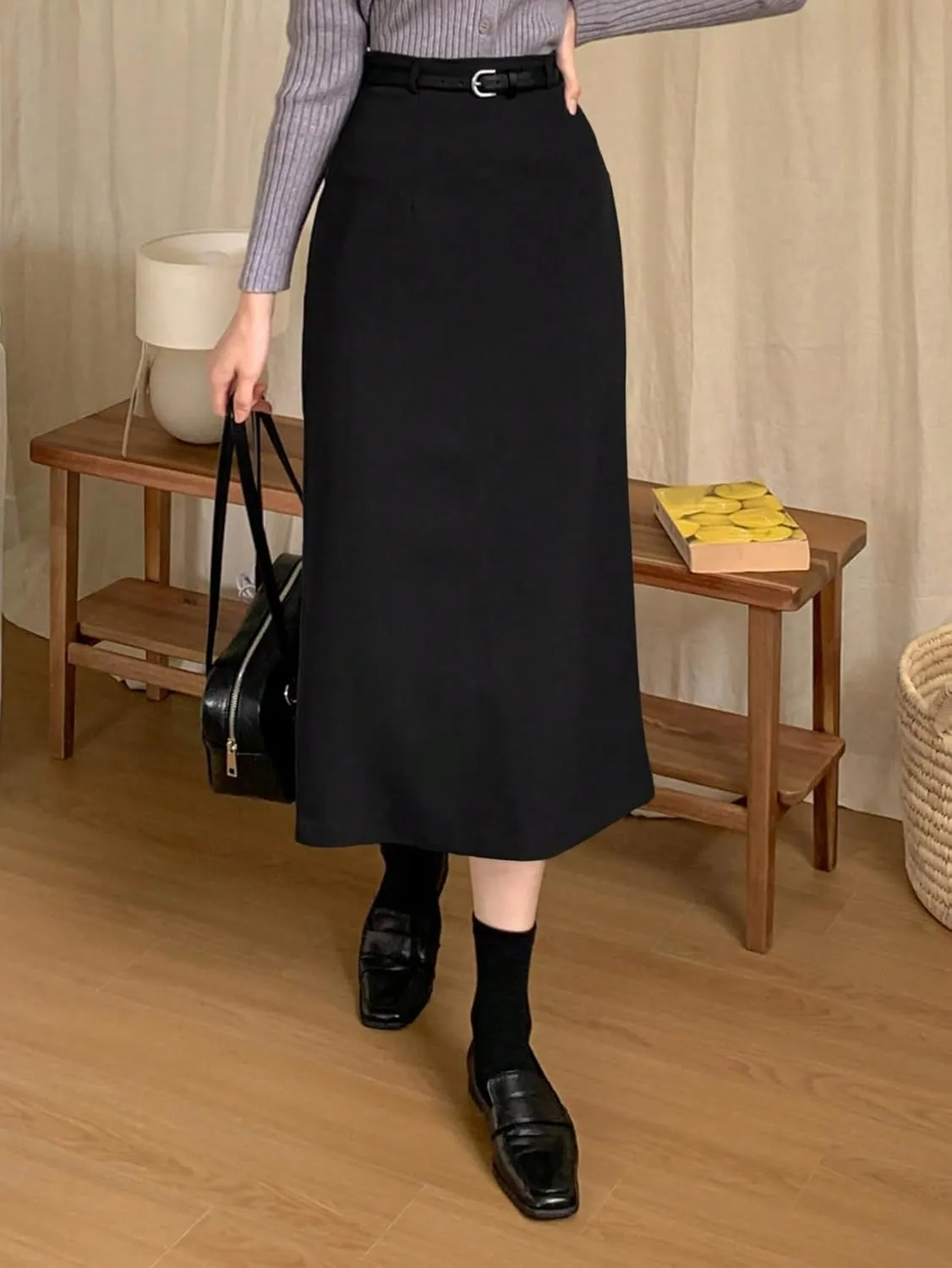 Women's 2025 Casual Maxi Long Skirts Solid Color Slit Skirt