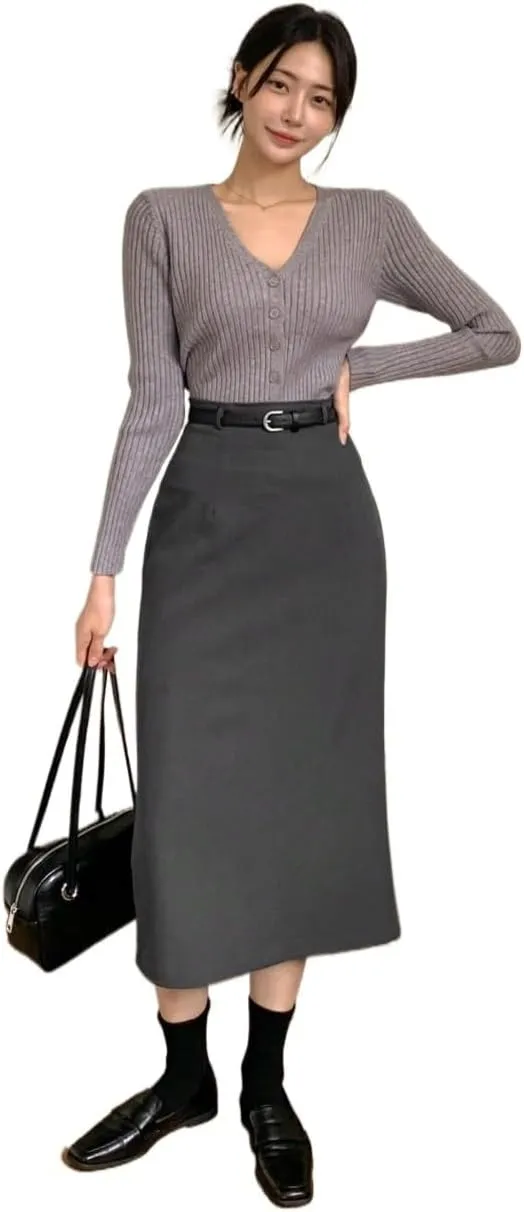 Women's 2025 Casual Maxi Long Skirts Solid Color Slit Skirt