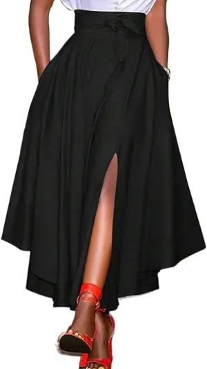 Women's 2025 Casual Maxi Long Skirts Solid Color Slit Skirt