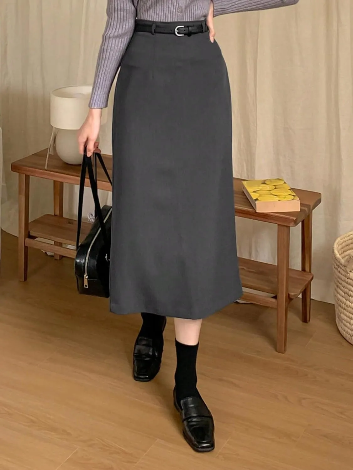 Women's 2025 Casual Maxi Long Skirts Solid Color Slit Skirt