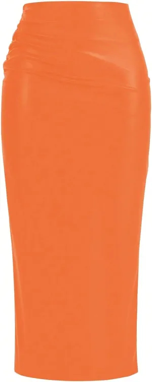 Women's 2025 Casual Maxi Long Skirts Solid Color Slit Skirt