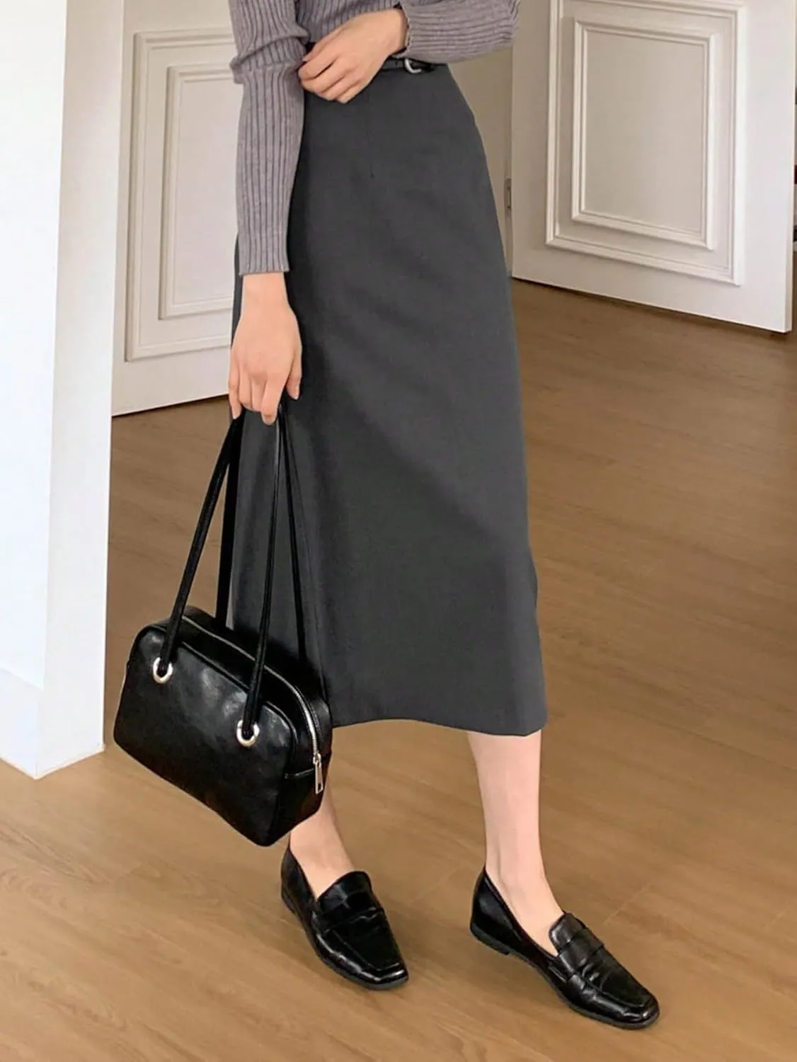 Women's 2025 Casual Maxi Long Skirts Solid Color Slit Skirt