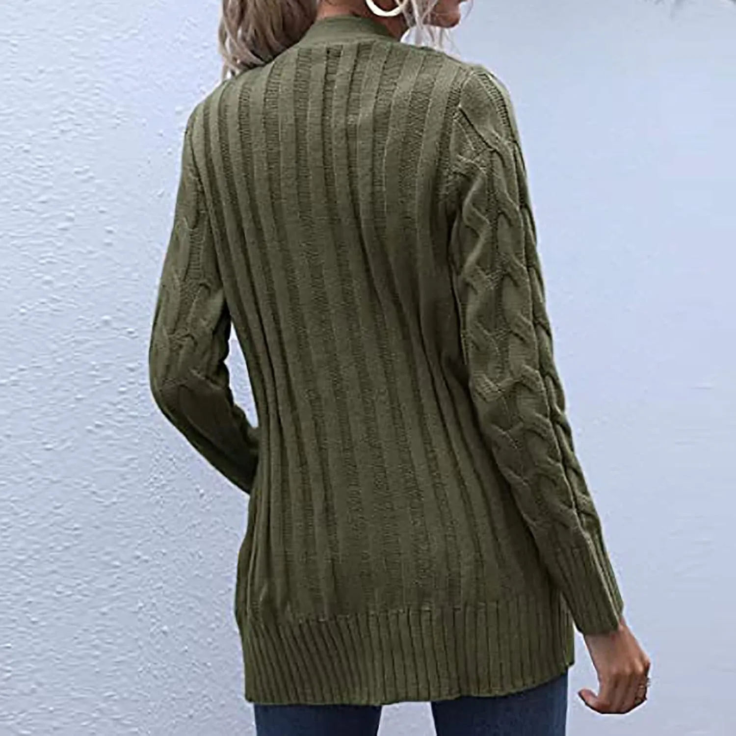 Women's 2025 Fall Casual Cardigan Sweater Ladies Cable Knit Open Front Coat Tops Long Sleeve Button Sweaters & Pocket