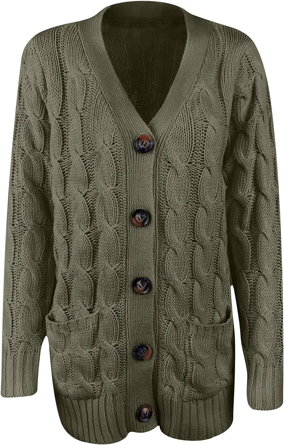 Women's 2025 Fall Casual Cardigan Sweater Ladies Cable Knit Open Front Coat Tops Long Sleeve Button Sweaters & Pocket