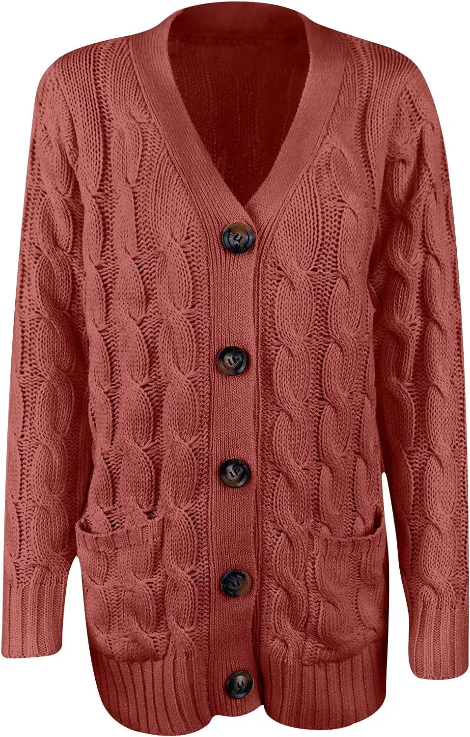 Women's 2025 Fall Casual Cardigan Sweater Ladies Cable Knit Open Front Coat Tops Long Sleeve Button Sweaters & Pocket