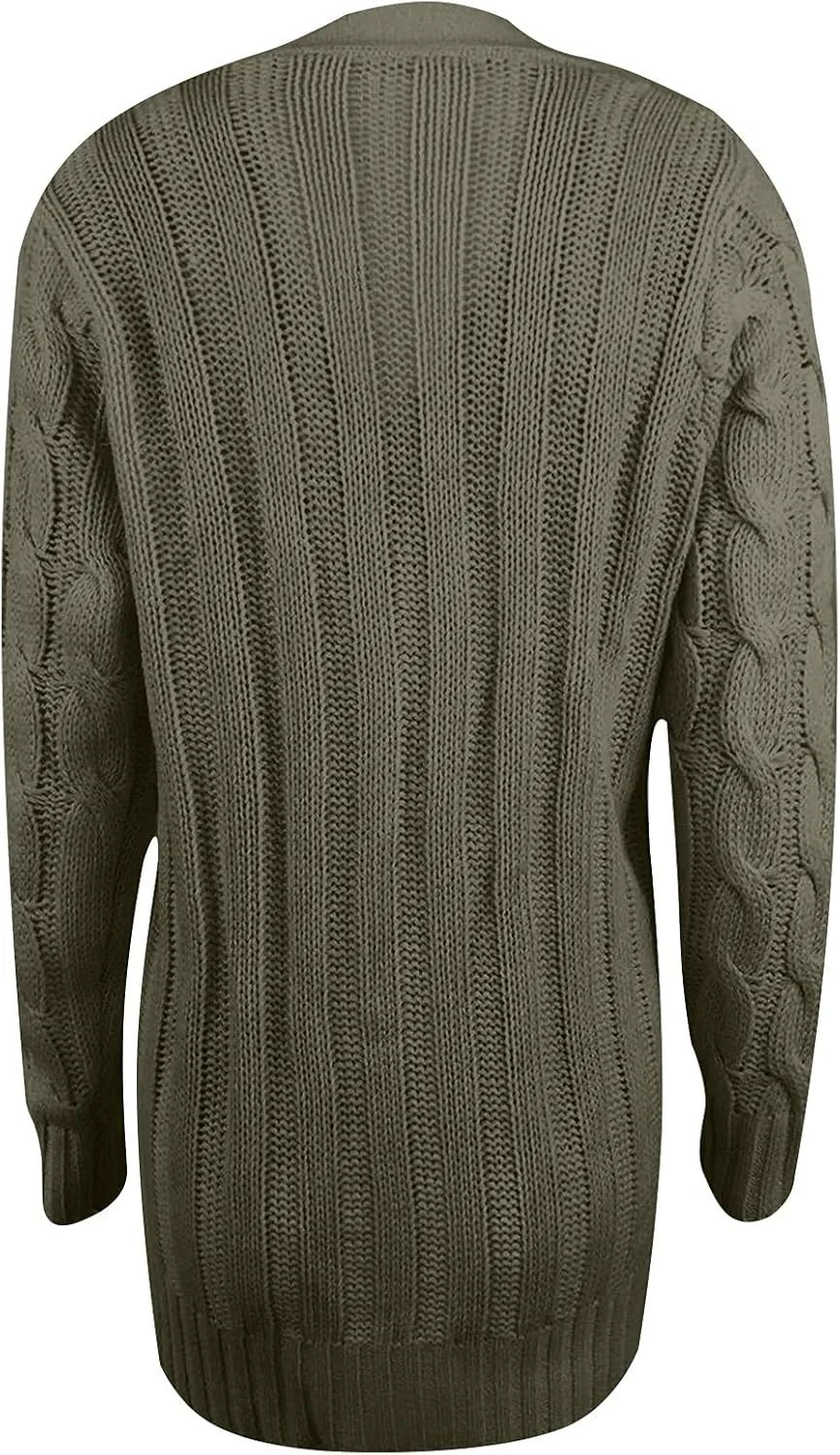 Women's 2025 Fall Casual Cardigan Sweater Ladies Cable Knit Open Front Coat Tops Long Sleeve Button Sweaters & Pocket
