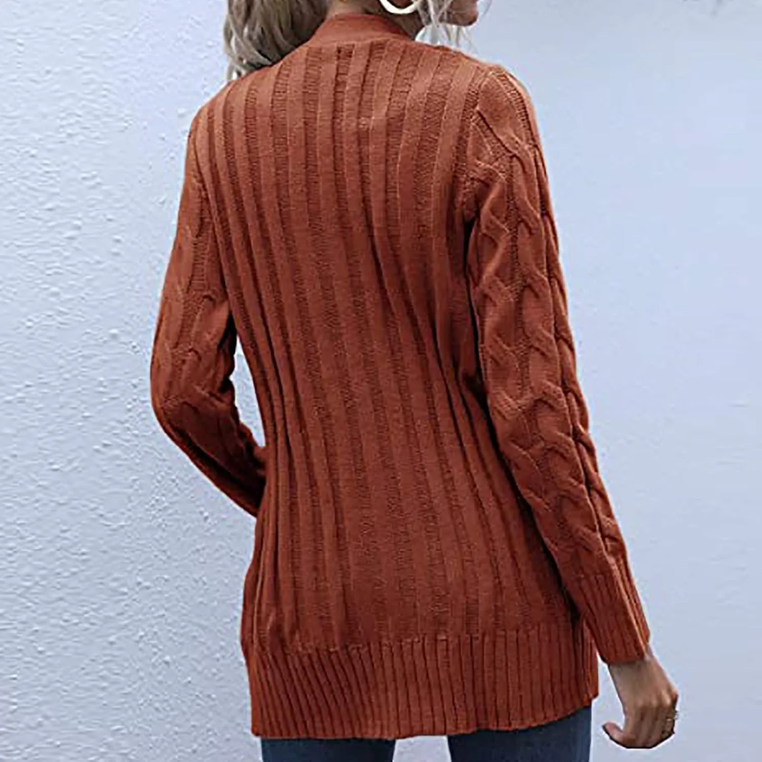 Women's 2025 Fall Casual Cardigan Sweater Ladies Cable Knit Open Front Coat Tops Long Sleeve Button Sweaters & Pocket