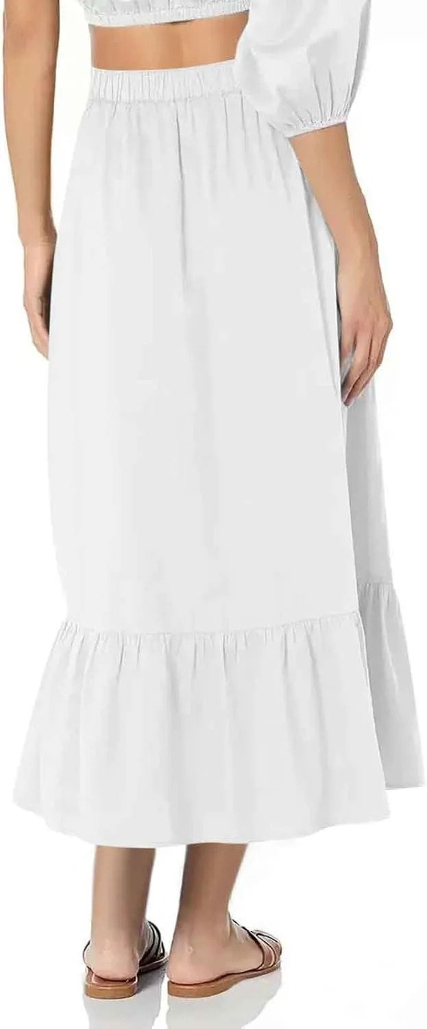 Women's 2025 Fashion Skirt Summer Boho Flowy Swing Tiered A-Line Maxi Skirts Solid Color Casual Elegant Tiered Skirt