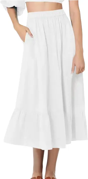 Women's 2025 Fashion Skirt Summer Boho Flowy Swing Tiered A-Line Maxi Skirts Solid Color Casual Elegant Tiered Skirt