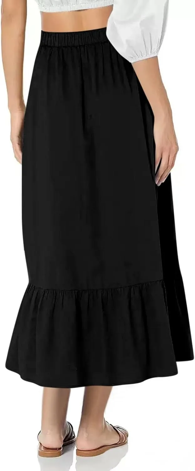 Women's 2025 Fashion Skirt Summer Boho Flowy Swing Tiered A-Line Maxi Skirts Solid Color Casual Elegant Tiered Skirt