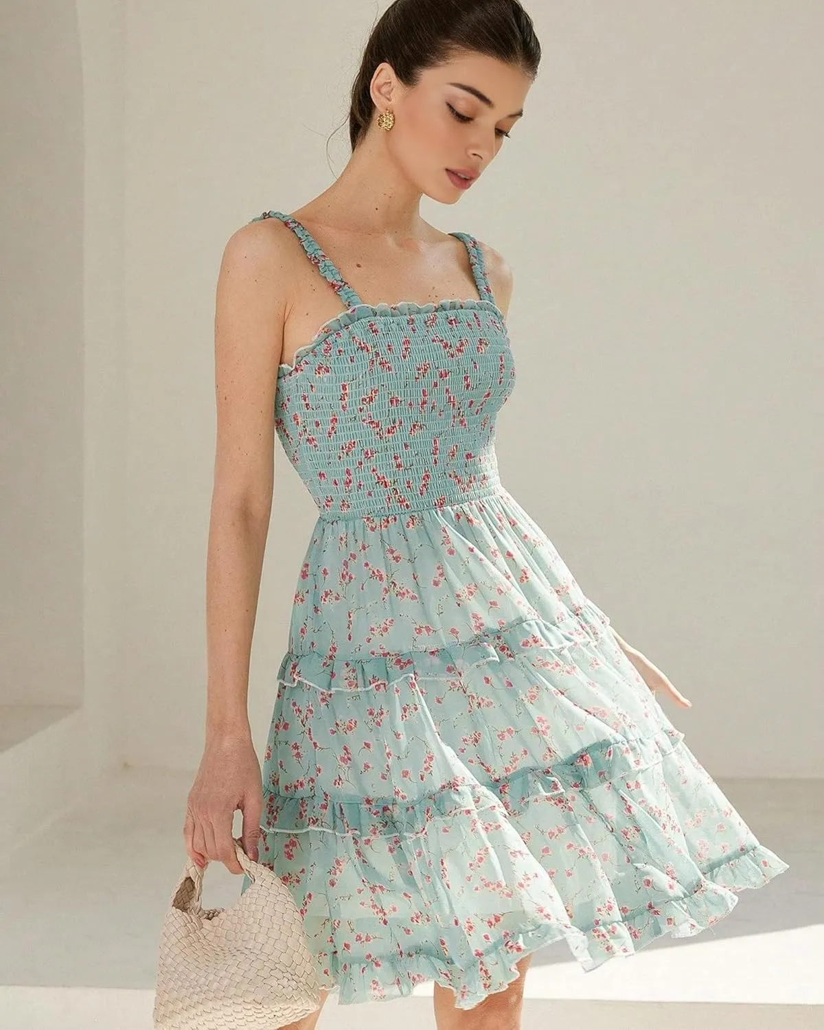 Women's 2025 Summer Floral Dress Square Neck Strapped Swing A Line Beach Dress