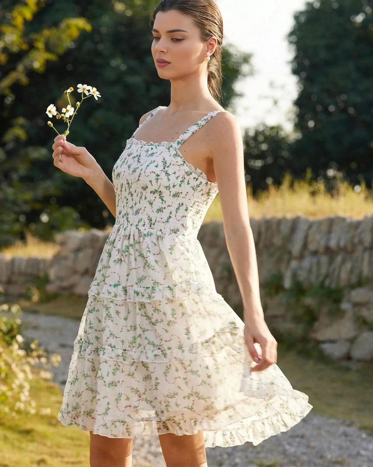 Women's 2025 Summer Floral Dress Square Neck Strapped Swing A Line Beach Dress