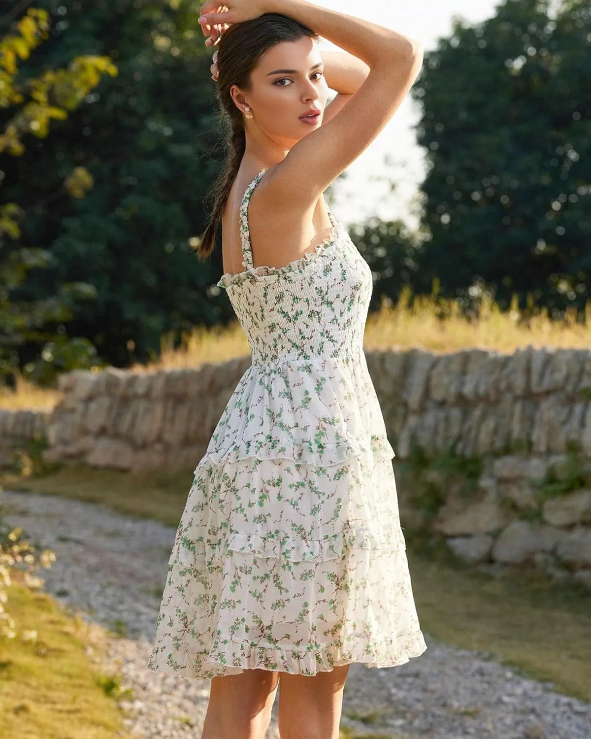Women's 2025 Summer Floral Dress Square Neck Strapped Swing A Line Beach Dress