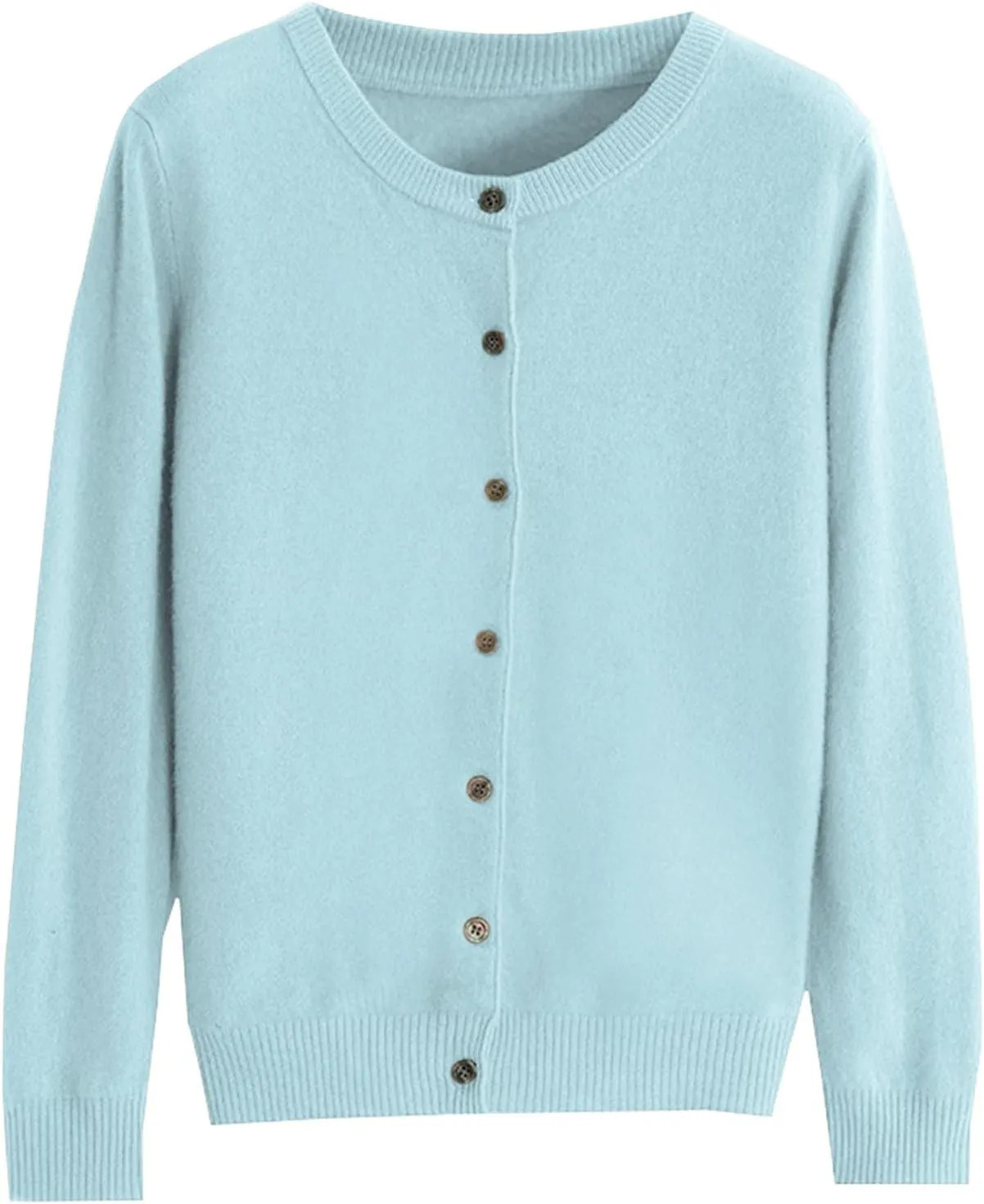 Womens Basic Crew Neck Long Sleeve Button Down Cardigan Knit Coat Women