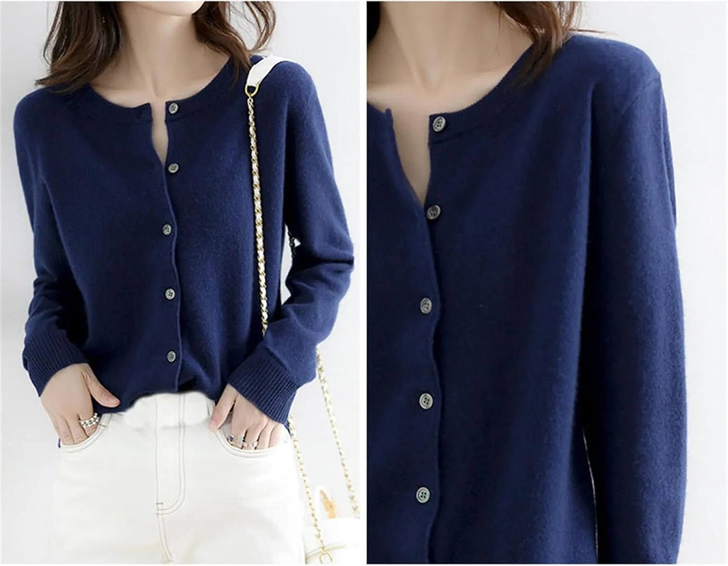 Womens Basic Crew Neck Long Sleeve Button Down Cardigan Knit Coat Women