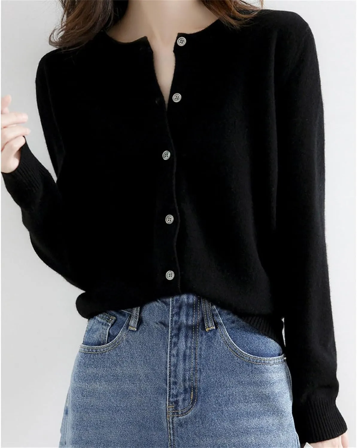 Womens Basic Crew Neck Long Sleeve Button Down Cardigan Knit Coat Women