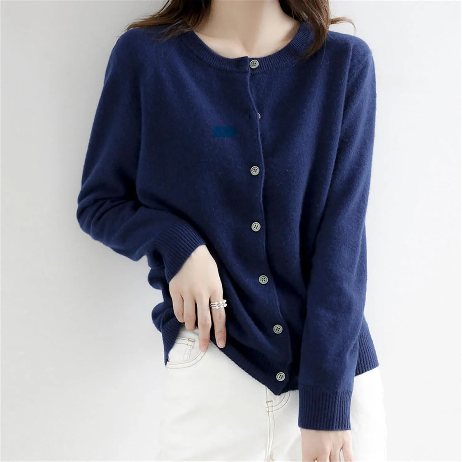 Womens Basic Crew Neck Long Sleeve Button Down Cardigan Knit Coat Women