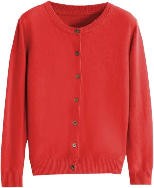 Womens Basic Crew Neck Long Sleeve Button Down Cardigan Knit Coat Women