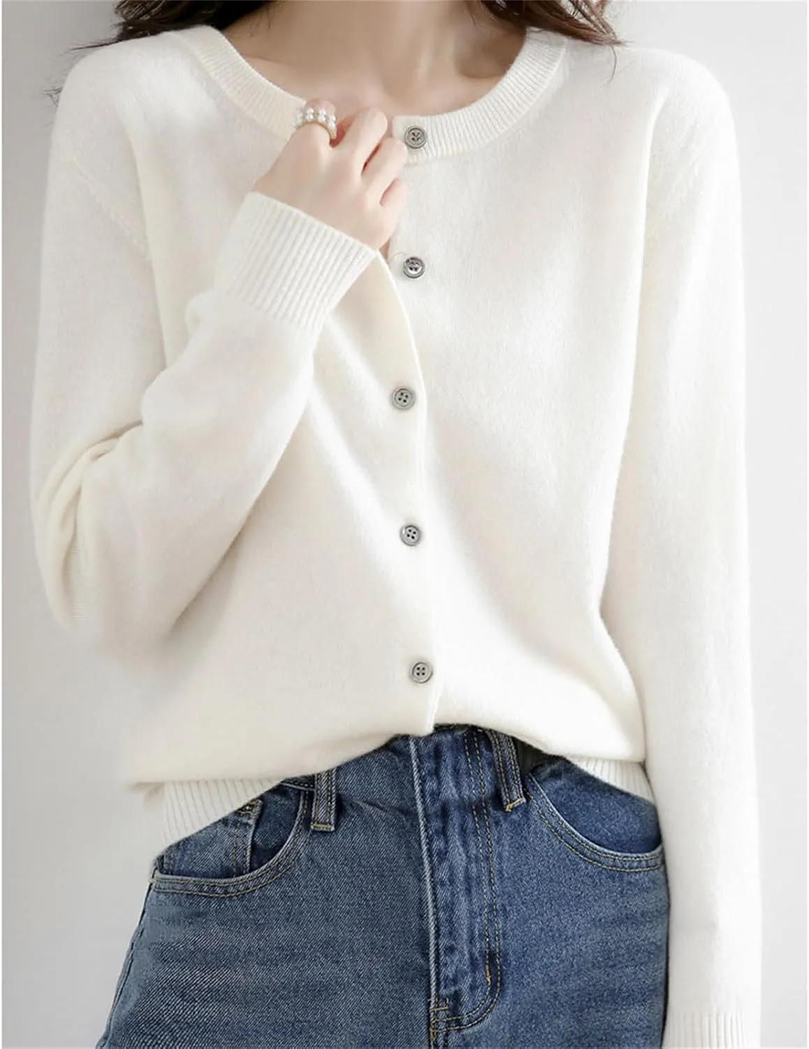 Womens Basic Crew Neck Long Sleeve Button Down Cardigan Knit Coat Women
