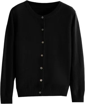 Womens Basic Crew Neck Long Sleeve Button Down Cardigan Knit Coat Women