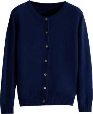 Womens Basic Crew Neck Long Sleeve Button Down Cardigan Knit Coat Women
