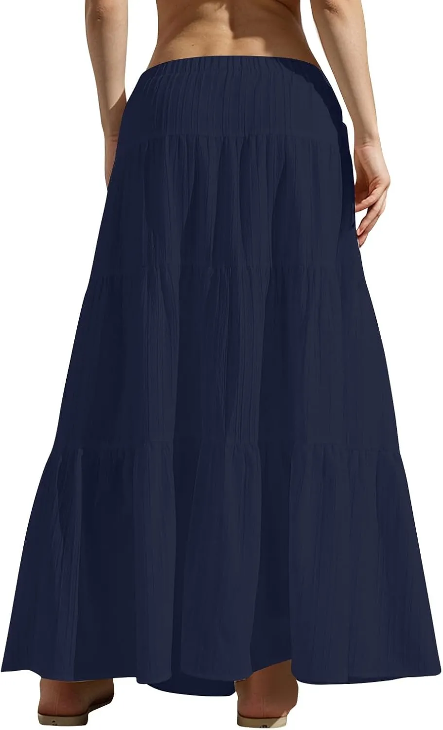Women's Beach Vacation Skirts Summer Flowy Ruffle Boho Pleated Drawstring Maxi Skirt Casual Fashion Flowy Skirts