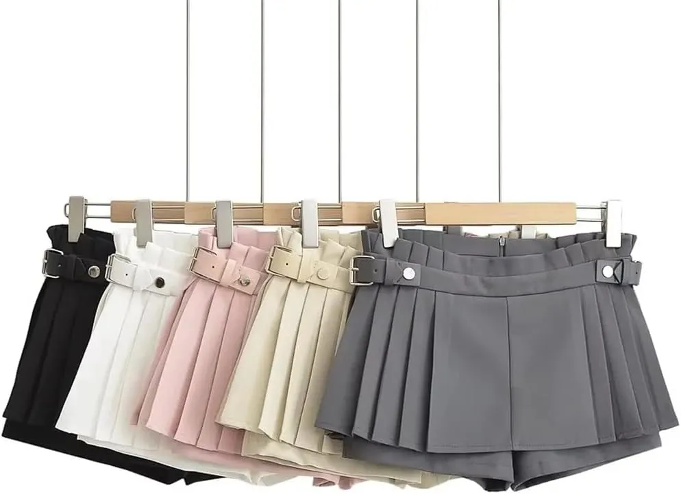 Women's Black Mini Skirt High Waist Pleated Skirt White Mini Skirt Kawaii