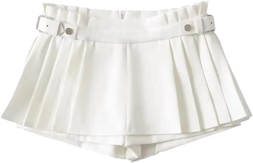 Women's Black Mini Skirt High Waist Pleated Skirt White Mini Skirt Kawaii