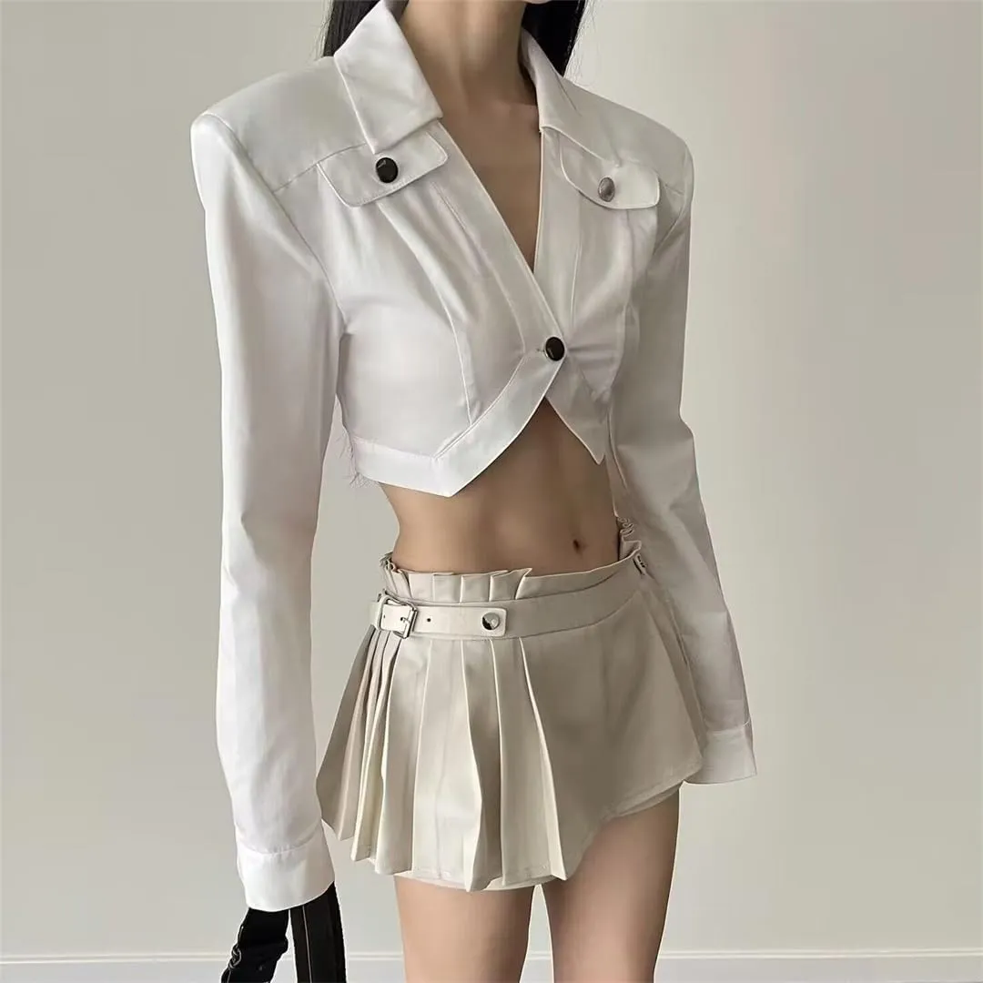 Women's Black Mini Skirt High Waist Pleated Skirt White Mini Skirt Kawaii