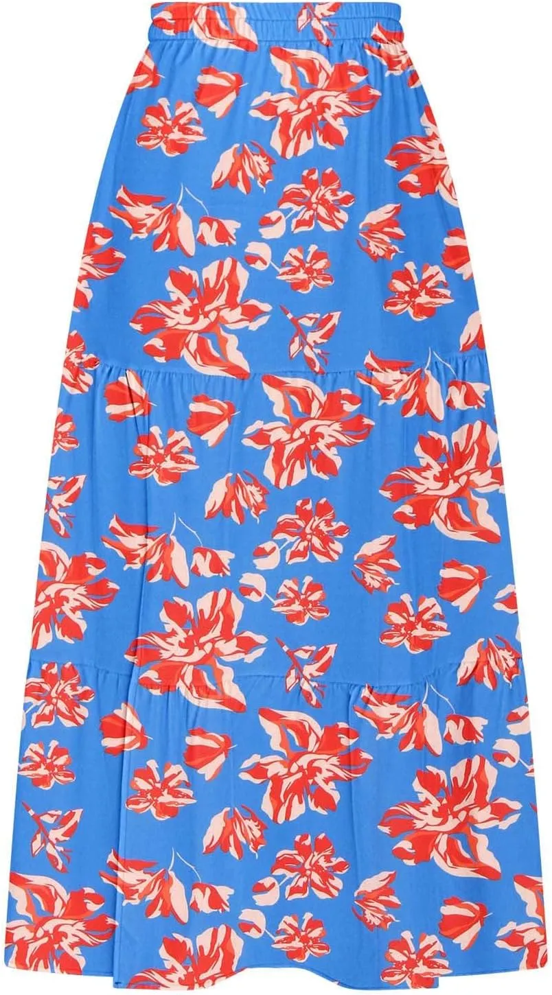 Womens Boho Floral A-Line Skirts Summer Elastic High Waist Flowy Maxi Skirts Split Side Elegant Vacation Beach Skirt