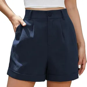 Womens Business Office Suit Shorts High Waisted Straight Solid Formal Work Pants Summer Lightweight Casual Capris with Pocket
