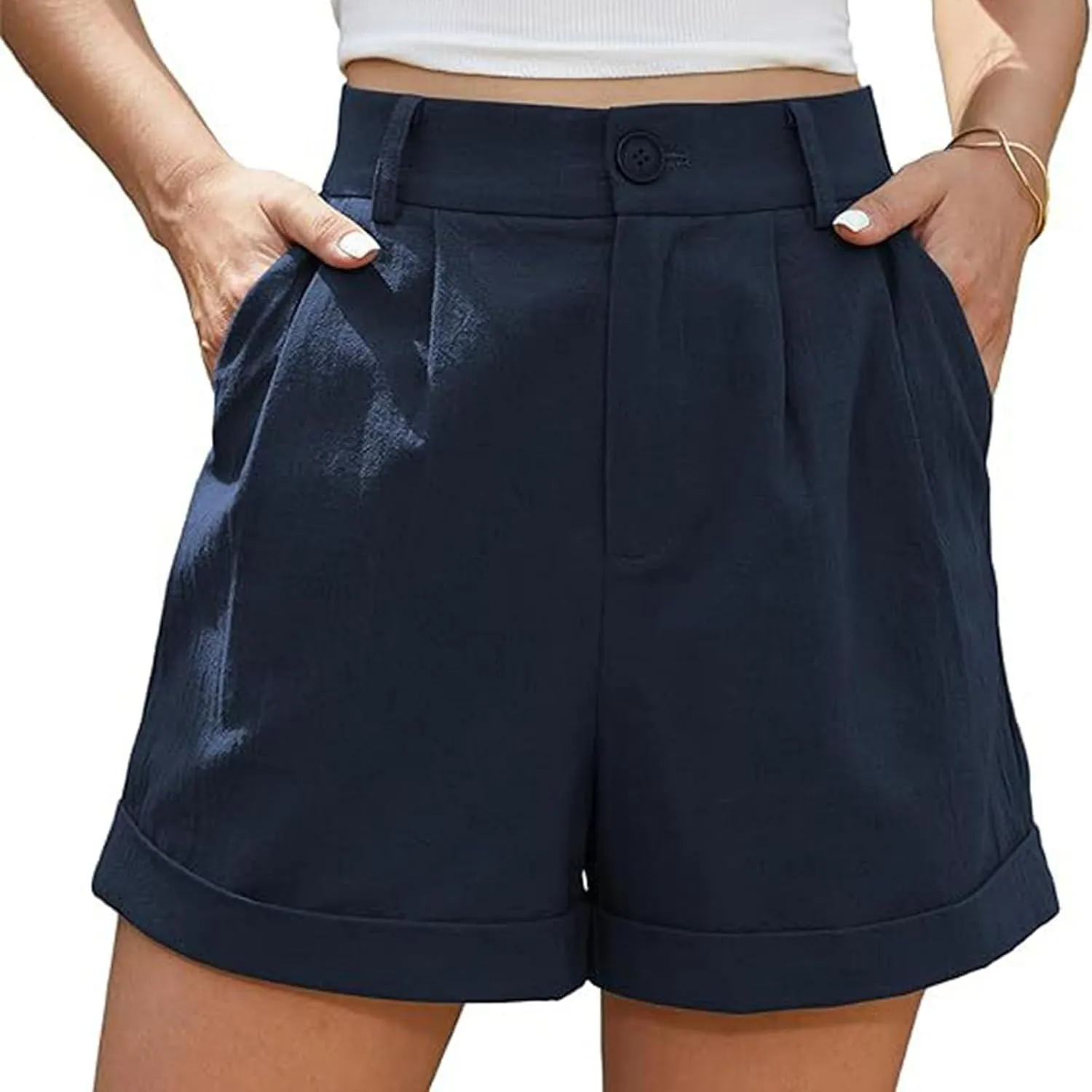 Womens Business Office Suit Shorts High Waisted Straight Solid Formal Work Pants Summer Lightweight Casual Capris with Pocket