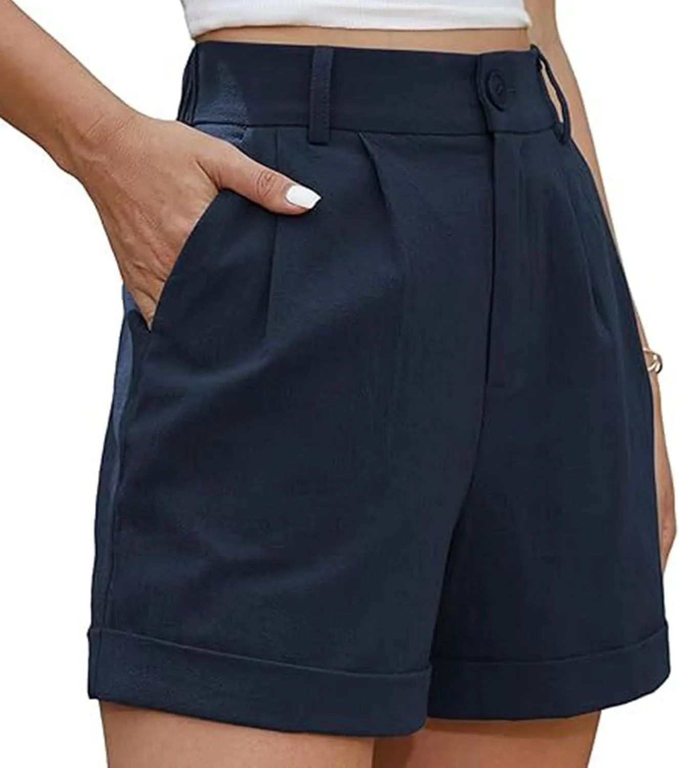 Womens Business Office Suit Shorts High Waisted Straight Solid Formal Work Pants Summer Lightweight Casual Capris with Pocket
