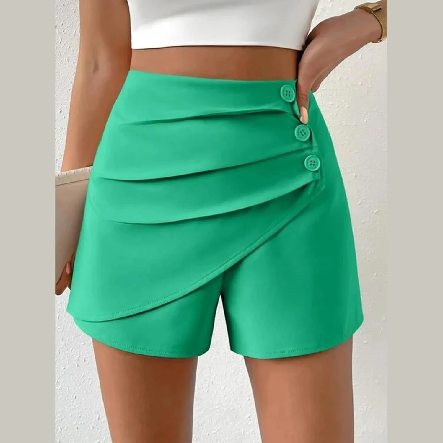 Womens Button Front Wrap Skirts High Waist Tummy Control Dressy Skorts Summer Solid Ruffle Casual Workwear Outfits