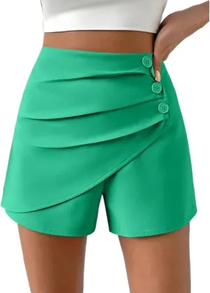 Womens Button Front Wrap Skirts High Waist Tummy Control Dressy Skorts Summer Solid Ruffle Casual Workwear Outfits
