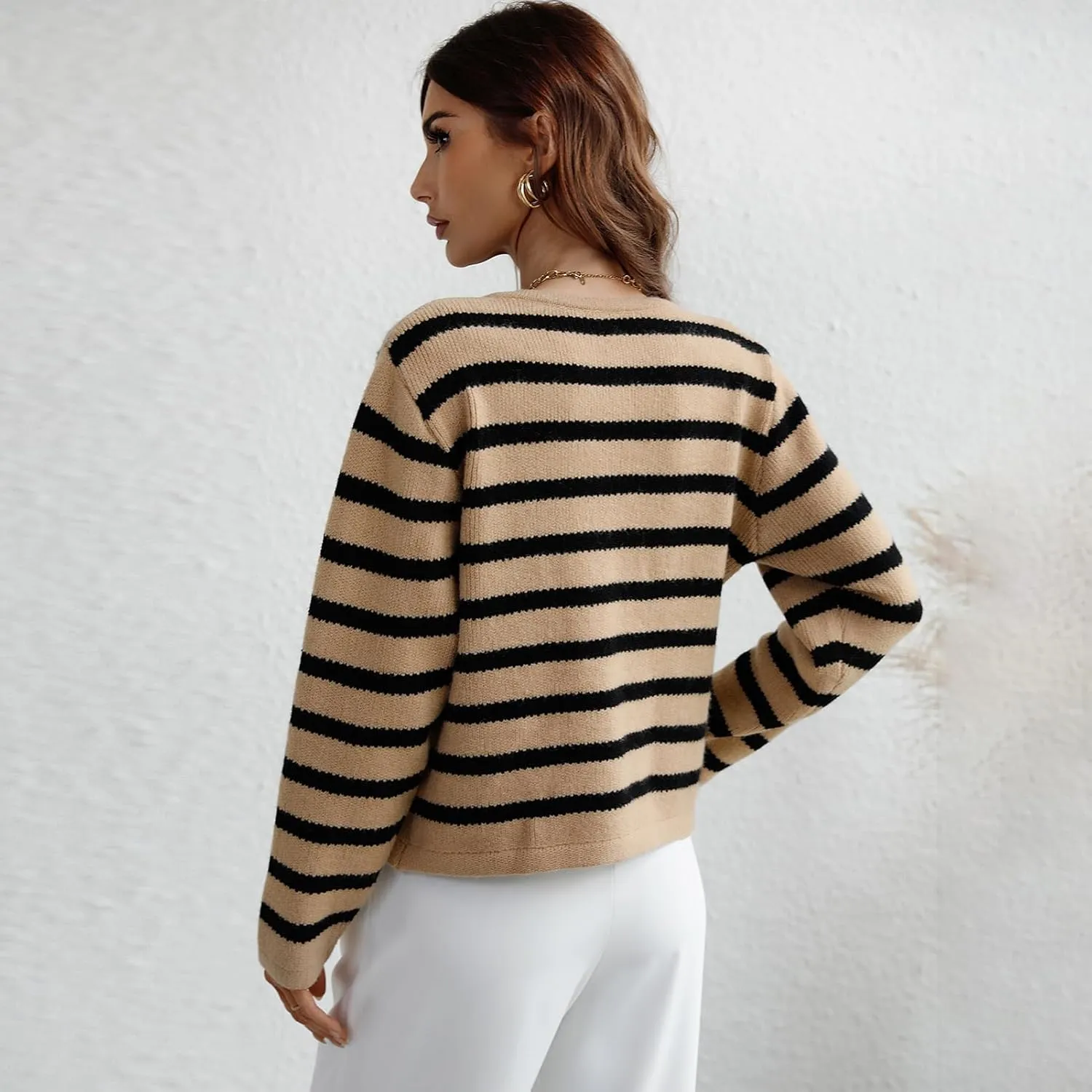 Women's Button Striped Knitted Cardigan Long Sleeve Sweater Fall Clothes Autumn and Winter Clothes