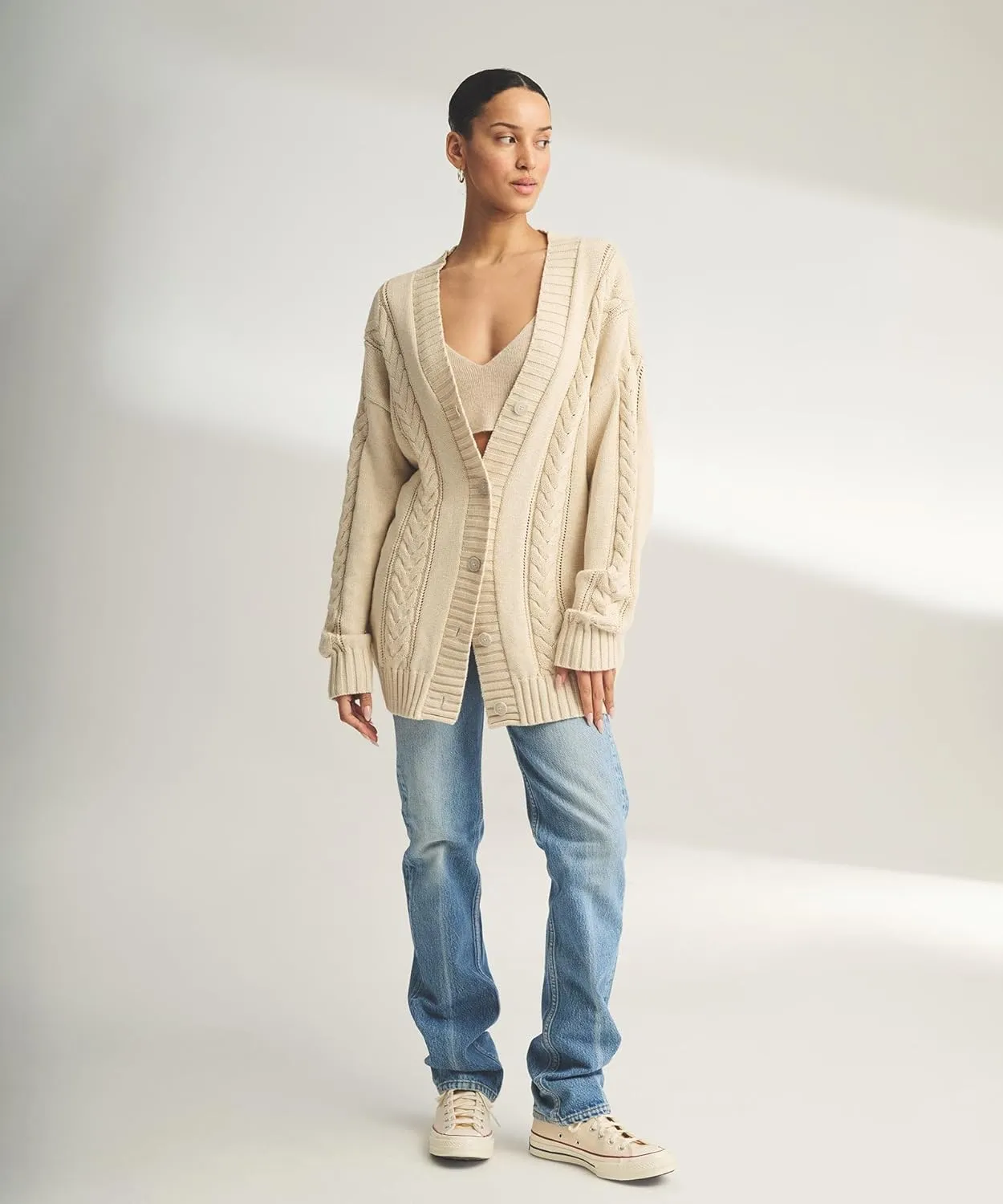 Women's Cafe Cotton Cashmere Cable Knit Cardigan