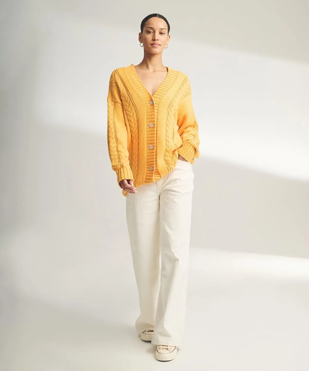 Women's Cafe Cotton Cashmere Cable Knit Cardigan