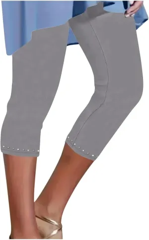 Womens Capri Leggings Summer 2025 Rhinestone Dressy Cropped High Waist Yoga Pants Workout Pants Compression Leggings