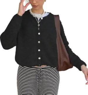 Womens Cardigan Sweaters Button Down Crew Neck Vintage Casual Knit Cardigan Lightweight Going Out Pullover Top