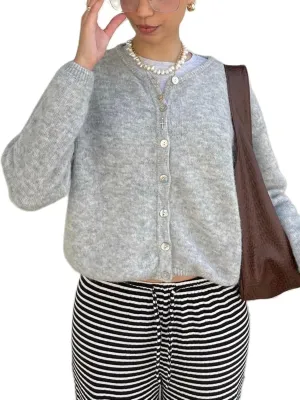 Womens Cardigan Sweaters Button Down Crew Neck Vintage Casual Knit Cardigan Lightweight Going Out Pullover Top