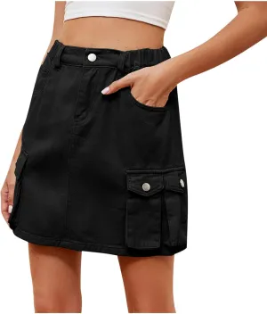 Womens Cargo Skirt Casual Denim Skirt Low Waist Pleated Jean Skirt Trendy A-line Mini Skirt Workwear Y2K Streetwear