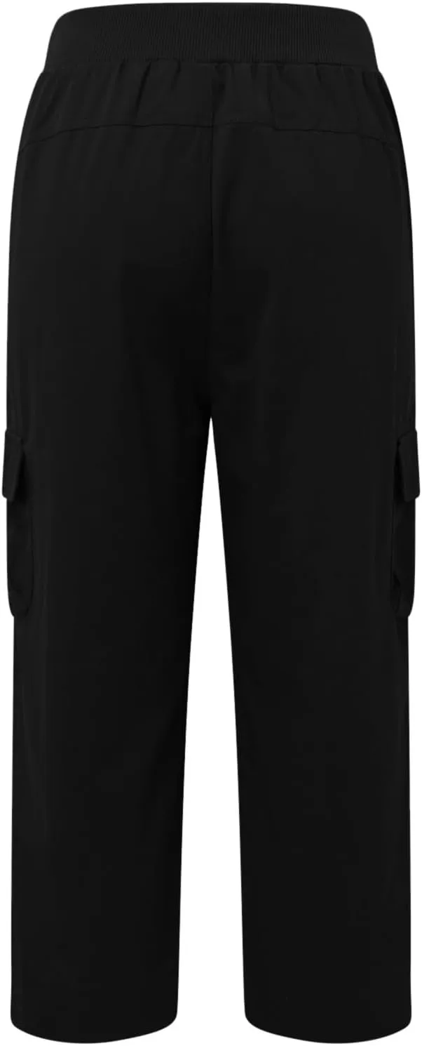 Women's Casual Capri Pants High Waisted Cargo Pants Relaxed Fit Straight Leg Workout Trousers with Pocket Plus Size