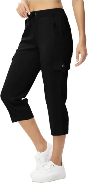 Women's Casual Capri Pants High Waisted Cargo Pants Relaxed Fit Straight Leg Workout Trousers with Pocket Plus Size